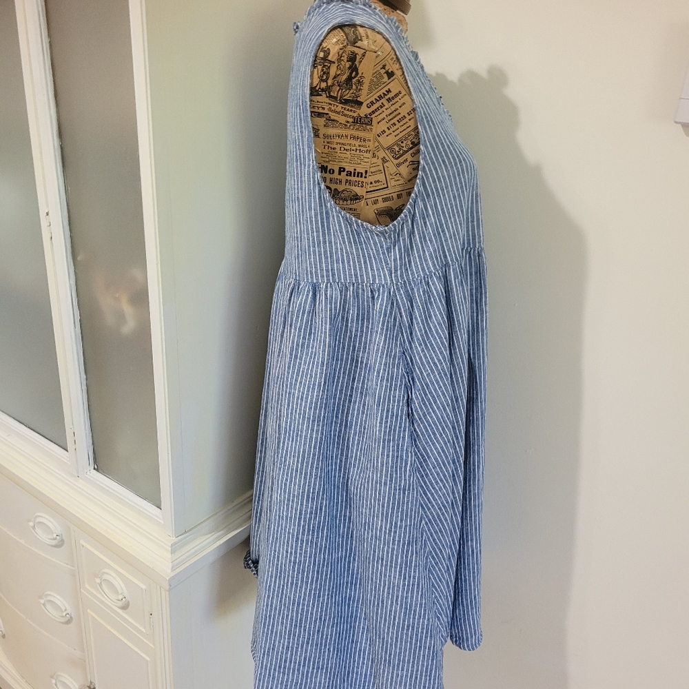 St. John's Bay Blue and White Pin Stripe Tunic Dress Sz M Linen - Picture 3 of 6
